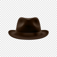 Vector 3d Realistic Brown Vintage Classic Gentleman Hat, Cap Icon Closeup Isolated. Front View. Mens Unisex Hat Design Template. Vector Illustration