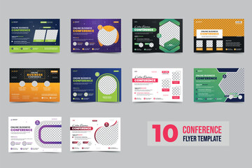 Online business conference flyer template bundle or technology conference event social media banner layout. live webinar invitation banner design. 