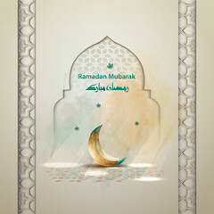 islamic greeting ramadan mubarak card design with crescent moon