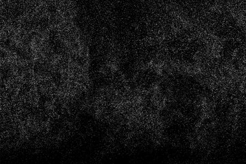 Distressed white grainy texture. Dust overlay textured. Grain noise particles. Rusted black background. Vector illustration. EPS 10.  