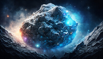 Giant ice asteroid flies through space - Generative AI