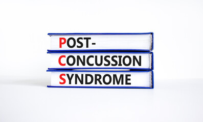 PCS post-concussion syndrome symbol. Concept words PCS post-concussion syndrome on books on a beautiful white table white background. Medical PCS post-concussion syndrome concept. Copy space.