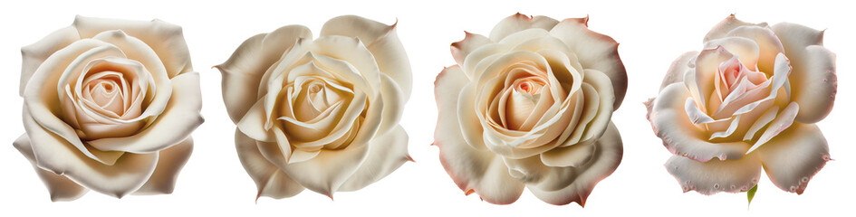 Assorted light cream and beige roses on transparent PNG background. Created with Generative AI.	