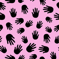 Fototapeta na wymiar Hands, palms, print. Pattern seamless. Silhouette of the palm. Fingers of a person's hand, a child's palm. Drawing. Vector Graphics. Illustration on isolated background.