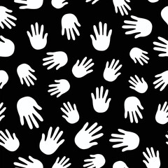 Fototapeta na wymiar Hands, palms, print. Pattern seamless. Silhouette of the palm. Fingers of a person's hand, a child's palm. Drawing. Vector Graphics. Illustration on isolated background.