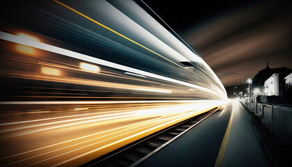 Fast moving train at night long exposure dynamic abstract Generative AI background