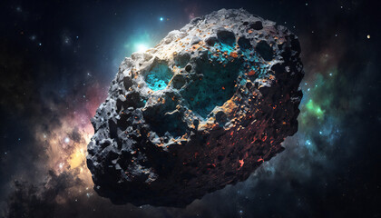 Fototapeta na wymiar Giant asteroid flies through space - Generative AI