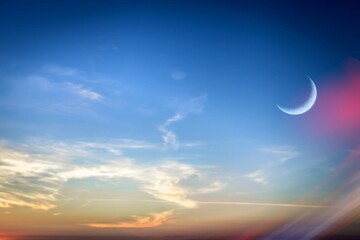 Dusk sky in the evening with crescent moon
