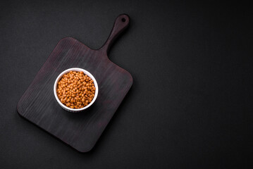 Delicious healthy canned lentils in a ceramic ribbed white bowl