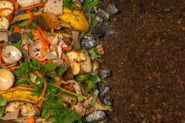 organic compost - biodegradable kitchen waste, wood ash, paper and soil.