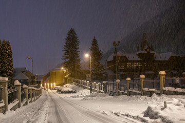 Brasov, Romania - Winter night in the historical old town of Brasov, Transylvania