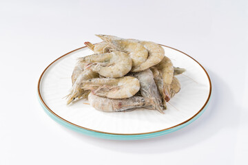 Frozen green shrimp under monochrome background monochrome