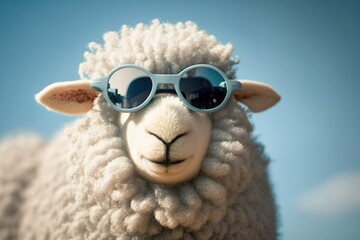 Funny sheep wearing sunglasses. Generative AI