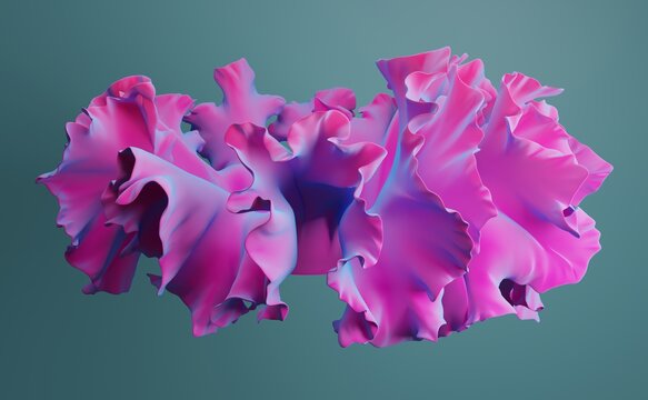 Abstract magenta and blue neon shape. Lichen, coral futuristic 3D render
