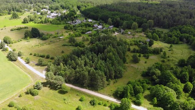 Lithuanian village aerial view on a summer day.