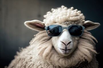 Funny sheep wearing sunglasses. Generative AI