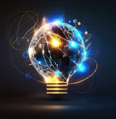 Photo of a light bulb symbolizes global internet connection, driving advancements in business applications, digital marketing, financial and banking sectors, digital linking technology, and big data.
