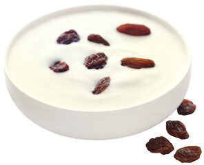 Fresh yogurt in a bowl with raisin