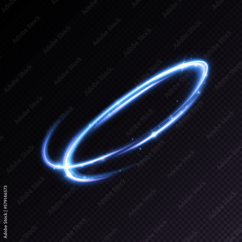 Poster abstract light swirls. bright neon circles. a bright trail of glittering beams swirls in a fast moti