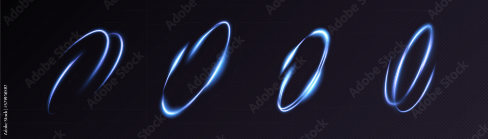 Poster abstract light swirls. bright neon circles. a bright trail of glittering beams swirls in a fast moti
