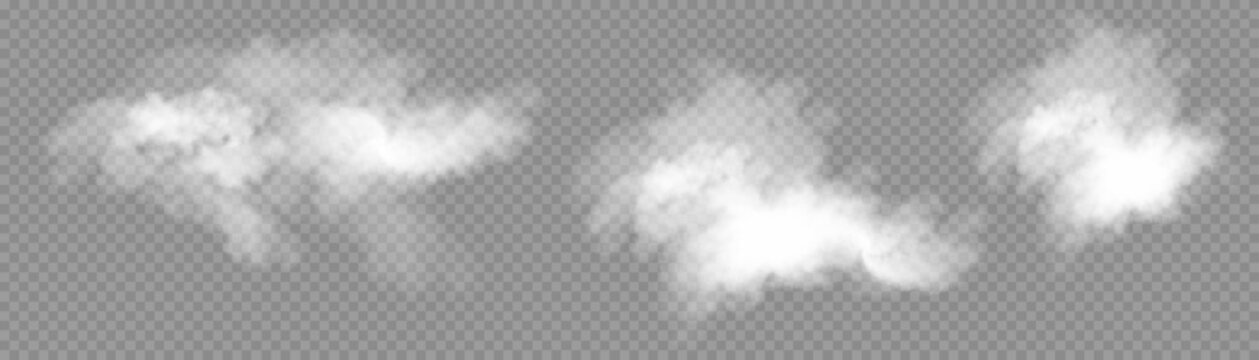 Smoke Background. Realistic decorative fog effect and transparent magic fog. White vapor, border of creeping smoke. Layout of cloudy and growing smog. Vector 10 eps.