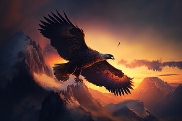 Fototapeta na wymiar Trin Sundown: High Mountain Adventures with Majestic Eagles