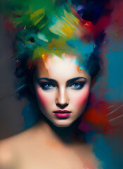 Obraz na płótnie Canvas Portrait of a beautiful woman, Digital painting of a beautiful girl, Digital illustration of a female face. Generative AI