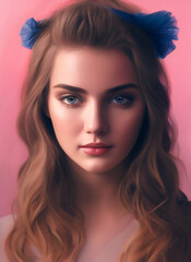 Naklejka premium Painting of the face of a beautiful woman, Portrait of a beautiful woman. Generative AI
