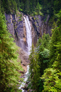 Waterfall Pochtenfall near the municipality Aeschi-bei-Spiez in the canton of Bern, Switzerland