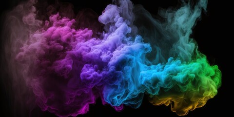 Obraz na płótnie Canvas Colorful smoke, geometric pattern isolated on black background wallpaper, abstract minimalist 3D render flow texture, generative ai, 