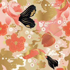 Seamless vector pattern with Japanese theme. Asian background.