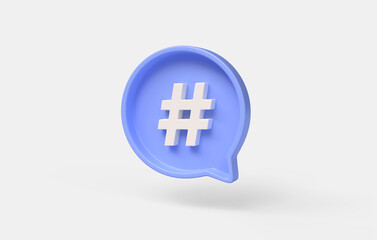 Fototapeta premium 3D hashtag search link icon on social media notification icon. Mentioning a comment thread or social media user response sign. 3d rendering