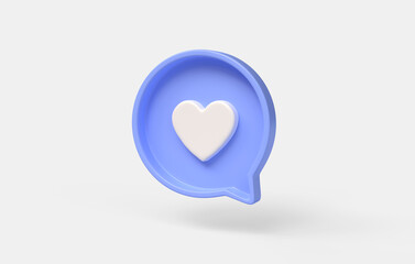 3d notification heart icon on blue speech bubble.social media graphic element. illustration isolated on white background. 3d rendering - obrazy, fototapety, plakaty