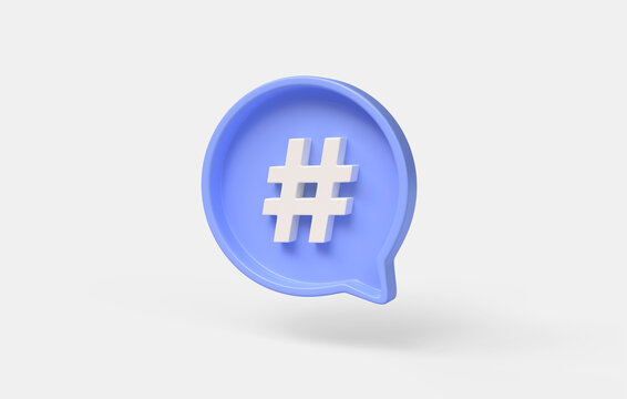 3D hashtag search link icon on social media notification icon. Mentioning a comment thread or social media user response sign. 3d rendering