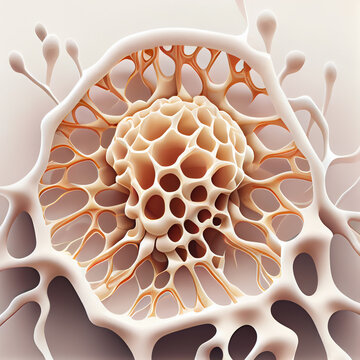 Connective tissue Collagen fibres and single cells 3D illustration microscopy of human on white background. Generative ai