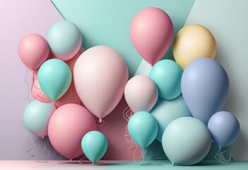 Fototapeta na wymiar A Vibrant Celebration of Colorful Floaty Joy: An AI Generated Render of Brightly Inflated Balloons