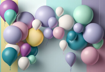 Fototapeta na wymiar A Vibrant Celebration of Colorful Floaty Joy: An AI Generated Render of Brightly Inflated Balloons