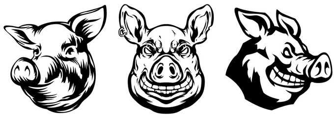 Obraz premium Pig head mascot. Swine logo. Hog illustration set.