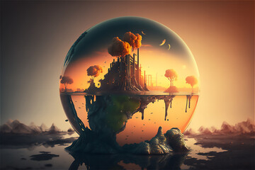 planetary crisis of global warming, pollution, and climate change disaster of Earth's ecosystems. generative ai