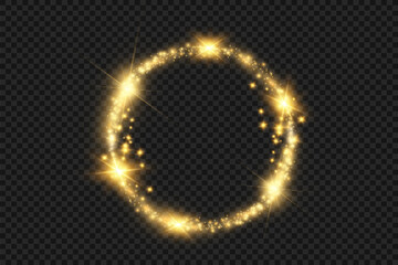 Round shiny perfect background. Vector eps10. Beautiful light. Magic circle. Precious background.Round gold shiny frame with light bursts.	