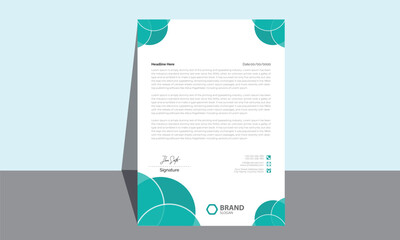 Letterhead with Geometric Elements. Letterhead Layout with green circle Elements. Modern Corporate Letterhead Template. Simple Letterhead Design Template. Clean Letterhead Layout.