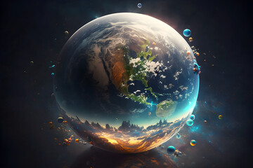 Earth planet floating in space, ai generative illustration, climate,