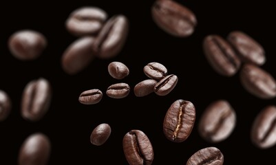 Coffee beans set  on a dark background
