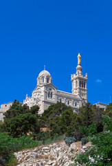 Fototapeta na wymiar View on basilica Notre-Dame de la Garde in Marseille, France