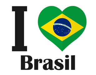 I Love Brazil. Text with flag a heart sign