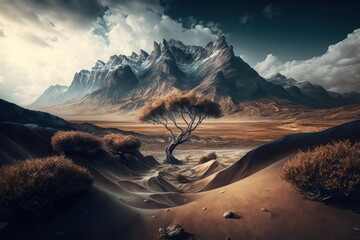 Desert and Mountain Landscape. Generative AI