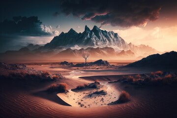Desert and Mountain Landscape. Generative AI