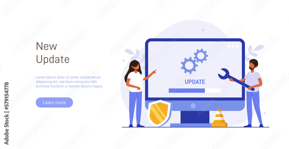 Poster system or web application upgrade procedure. concept of software version update or renewal process i