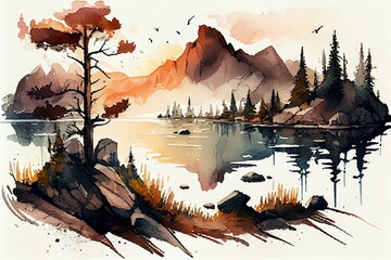 National parks, watercolour style generative AI