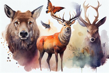 Wildlife, watercolour style generative AI